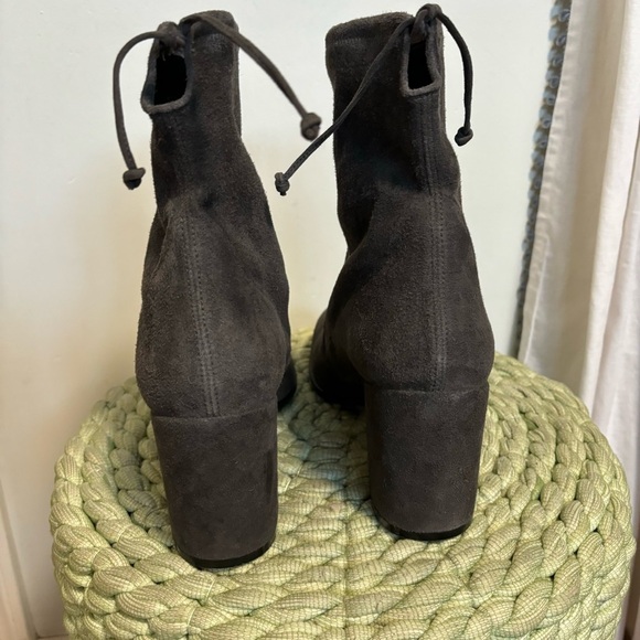 Stuart Weitzman Shorty Slate Gray Suede Block Heel Ankle Boots - Picture 7 of 11